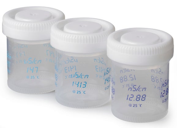 3 each 50 mL printed flasks for sensION+ benchtop conductivity calibration