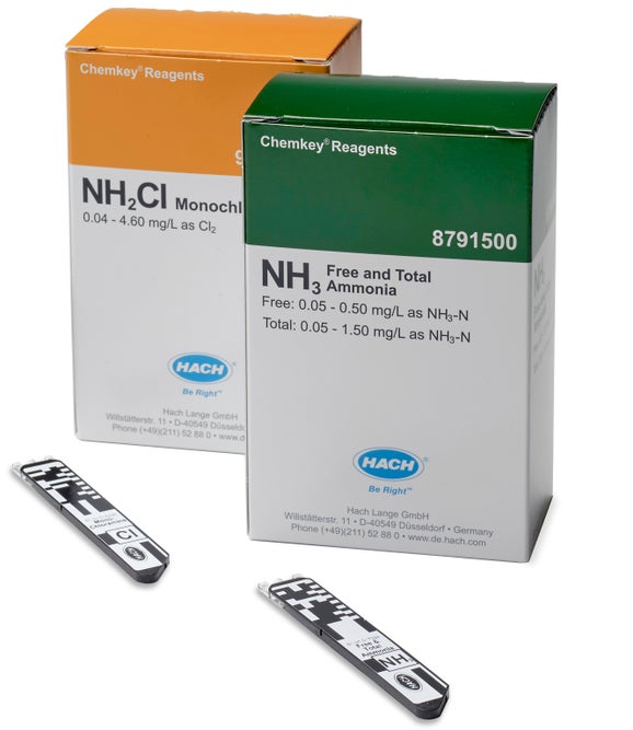 Ammonia, Free & Total, and Monochloramine Chemkey Reagents (box of 25 each)