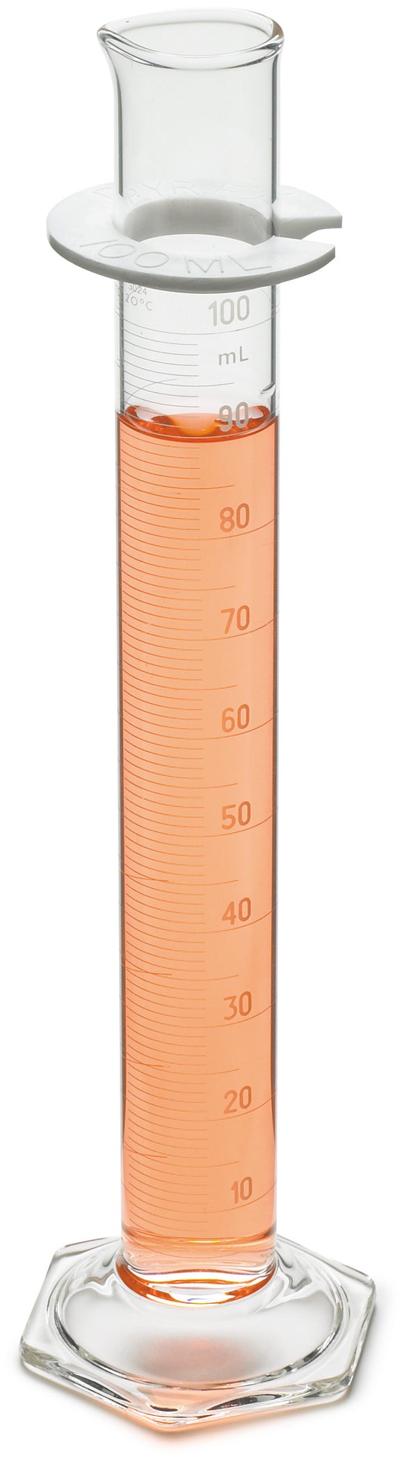 Cylinder, Graduated, 100 mL +- 0. 6 mL, 1.0 mL divisions (white markings)