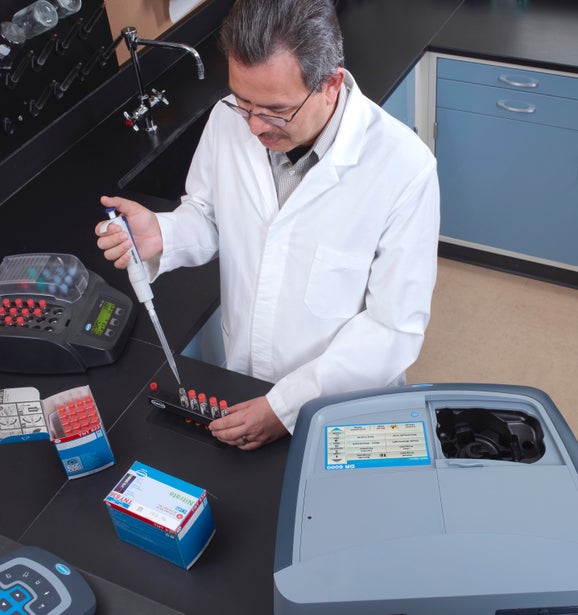 DR6000 UV-VIS Spectrophotometer used in the laboratory with TNTplus test kits