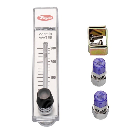 Flow meter, 1.2 - 18 L/h, with ¼" OD tubing fittings