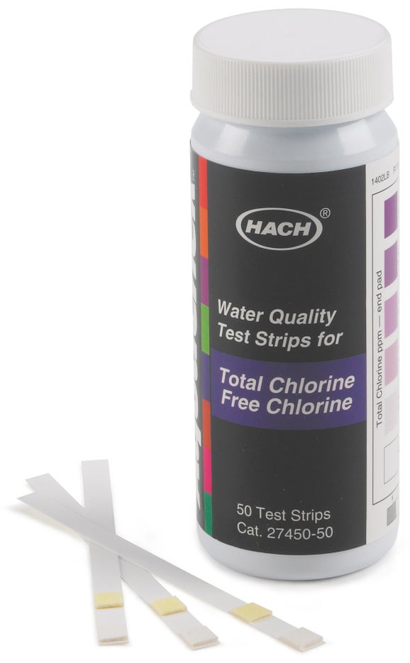 The free and total chlorine water quality test strip is easy to use and gives both results simultaneously