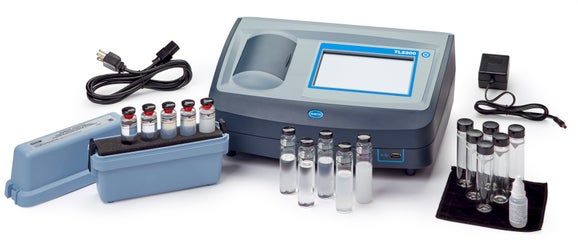 The TL23 laboratory turbidimeter with a Stablcal calibration kit, Gelex secondary turbidity standards, silicone oil and oiling cloth, and 6 1-inch sample cells with caps