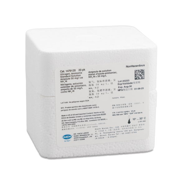 Nitrogen-Ammonia Standard Solution, 50 mg/L as NH3-N, pk/20 - 2 mL PourRite™ Ampules